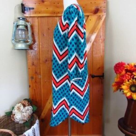 PEACH LOVE CREAM Colorful Mini Tunic Dress Charlie Brown Zig Zag Print Medium - Picture 5 of 7